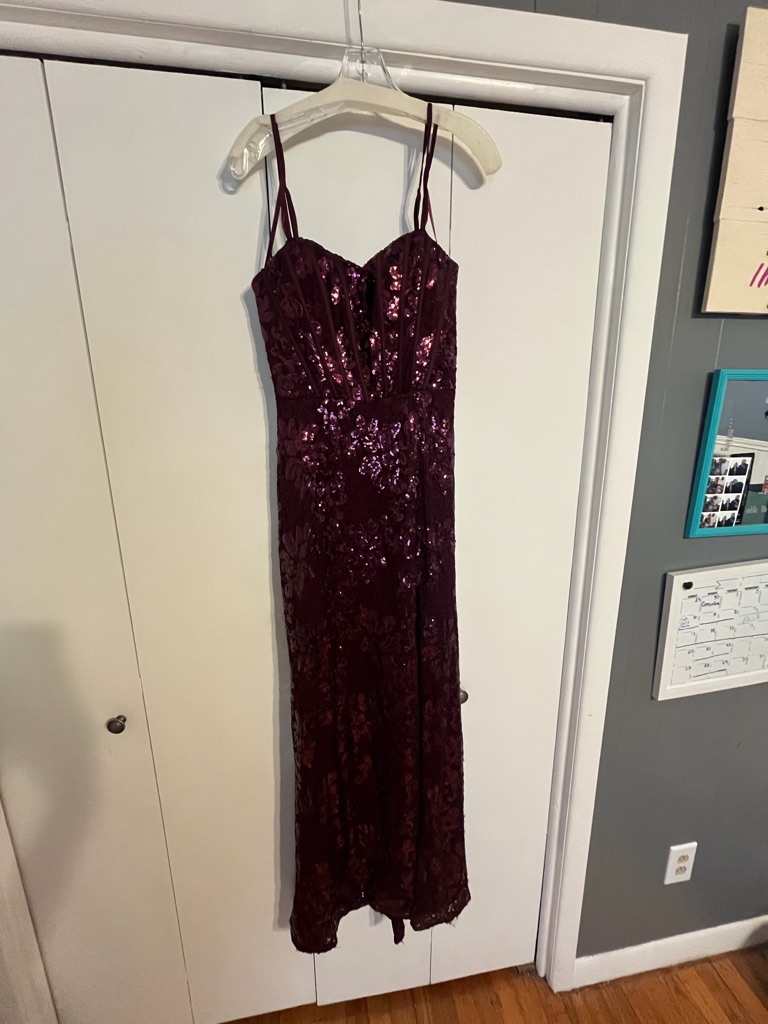 Burgundy Sequin Prom Dress